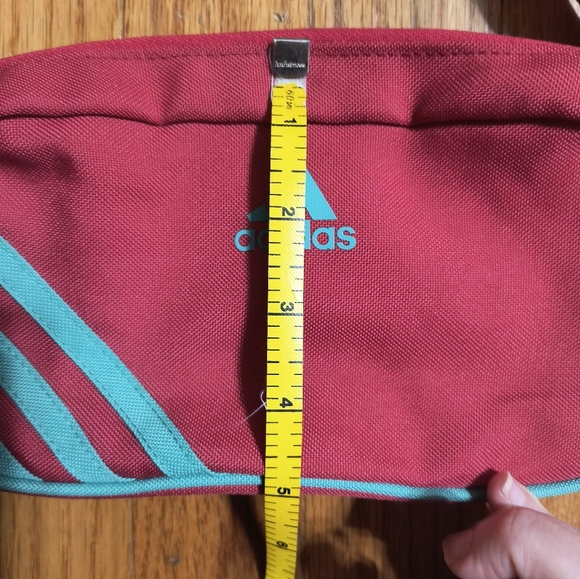 Adidas small mini shoulder bag, 9.5x5x3", pinkish red and aqua/blue color - Picture 4 of 15